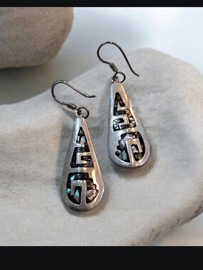 925 Silver Teardrop Earrings with Iridescent Inlay‎ - Women Jewelry TU-08 Mexico